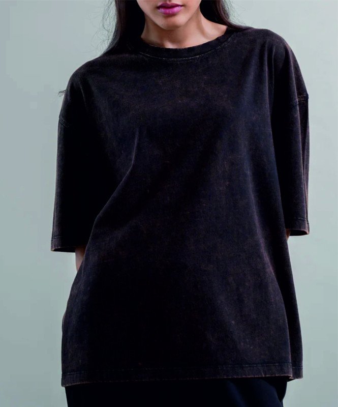 Oversize Acid wash plain t shirt - Black Brown shed