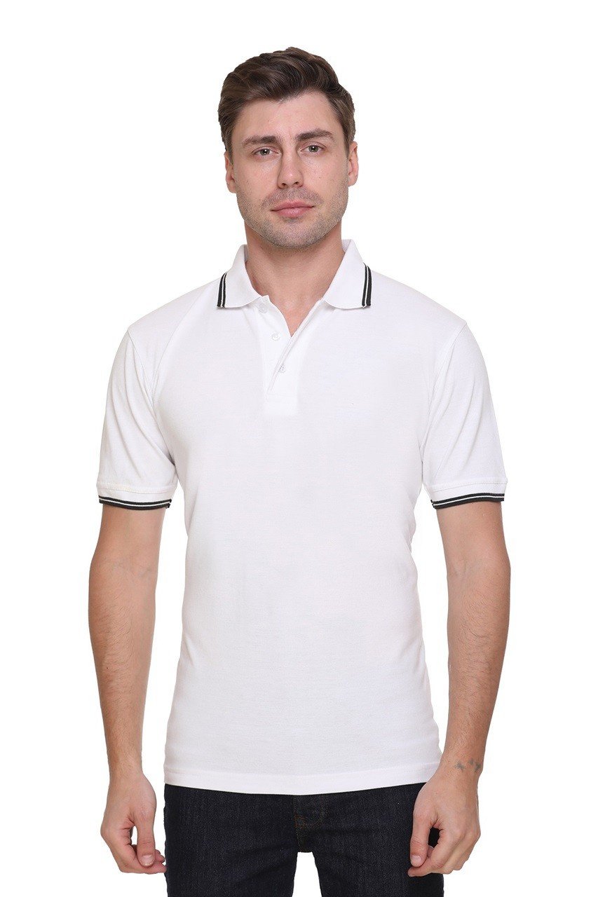 Double Tipped Tipline White Polo T-shirt