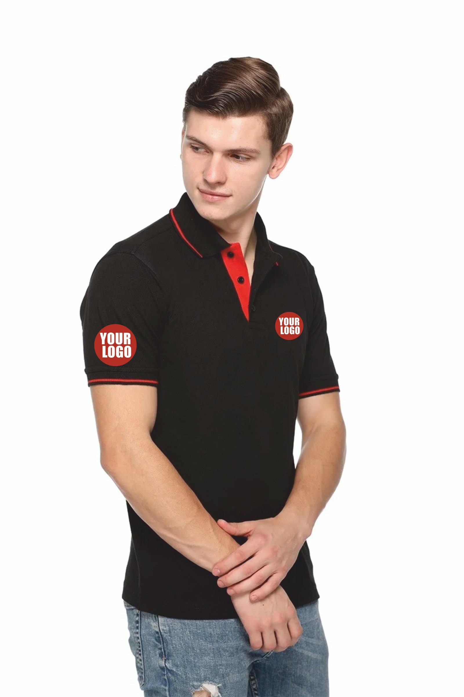 Custom Pikmee Highline Black Polo red rib line T-shirt
